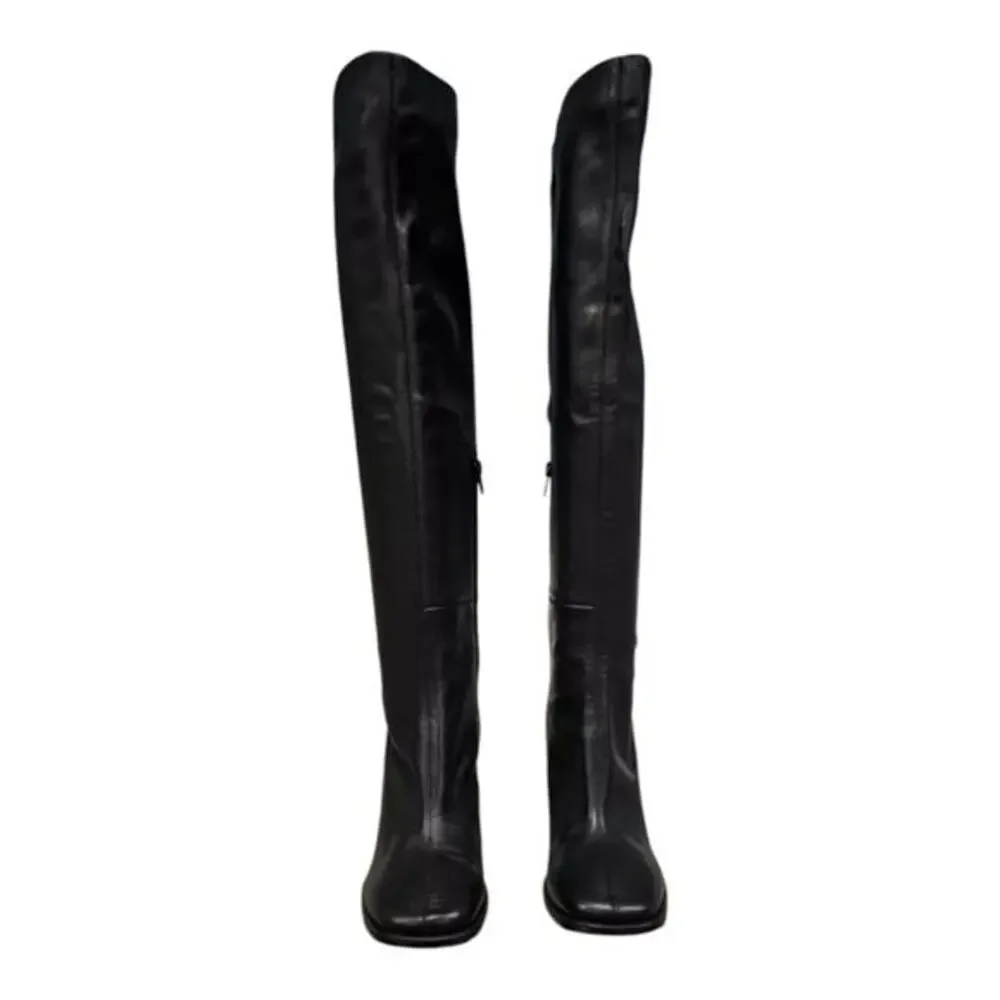 Jeffrey Campbell Ziletta‎ Black Leather Over The Knee Boots Heel Dressy Party